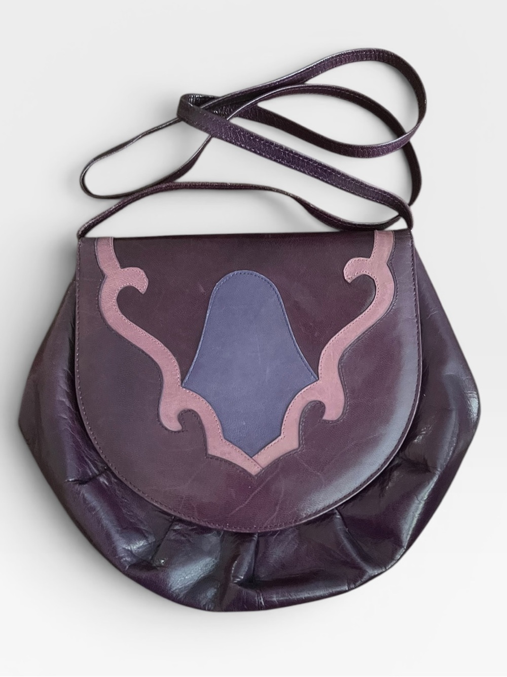 Vintage Stuart Weitzman Purple Leather Crossbody Shoulder Bag Made in Spain